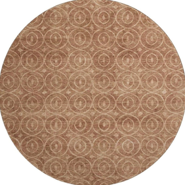 HomeRoots 8' X 8' Washable Terra Cotta & Rust Round Rug with UV Protection, Stain Resistance, and Style 691905
