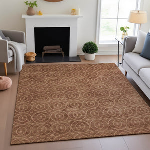 HomeRoots 8' Terra Cotta & Rust Geometric Area Rug - Washable, UV-Protected, Stylish & Durable for High-Traffic Areas 691906