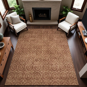 HomeRoots 8' Terra Cotta & Rust Geometric Area Rug - Washable, UV-Protected, Stylish & Durable for High-Traffic Areas 691906
