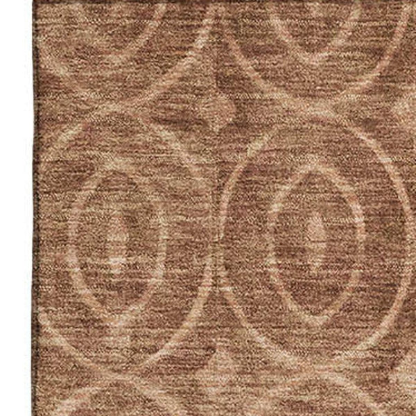 HomeRoots 8' Terra Cotta & Rust Geometric Area Rug - Washable, UV-Protected, Stylish & Durable for High-Traffic Areas 691906