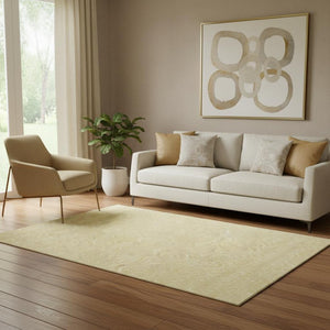 HomeRoots 5' Geometric Area Rug in Wheat & Gold - Washable, UV-Protected, Durable for High-Traffic Spaces 691910