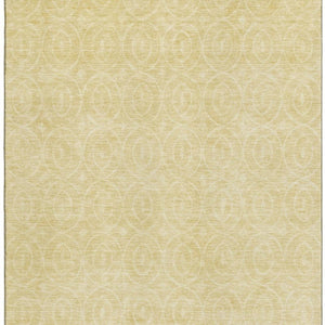 HomeRoots 5' Geometric Area Rug in Wheat & Gold - Washable, UV-Protected, Durable for High-Traffic Spaces 691910