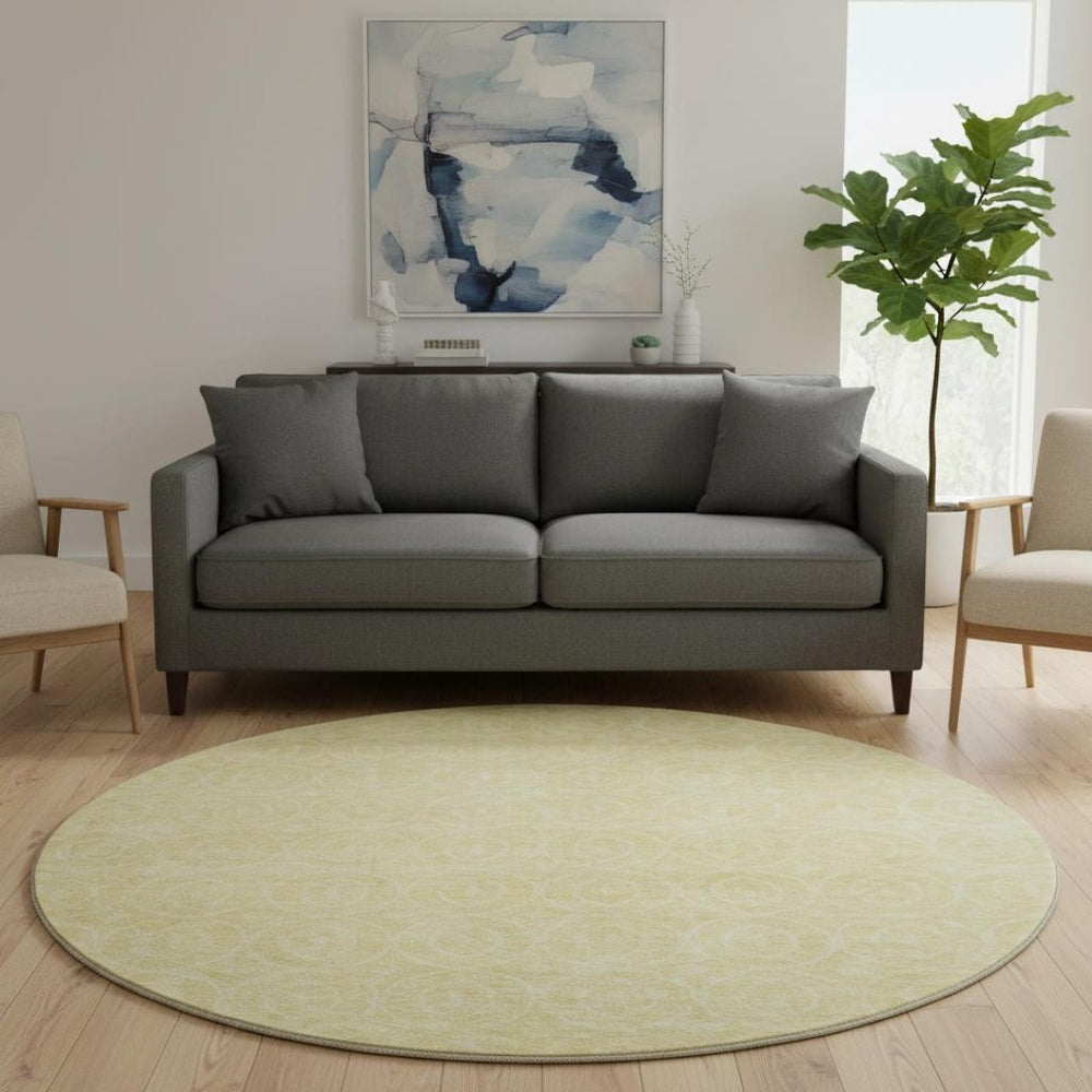 HomeRoots 8' X 8' Round Washable Rug in Wheat & Gold - Geometric Design with UV Protection & Non-Slip Backing 691911