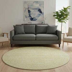 HomeRoots 8' X 8' Round Washable Rug in Wheat & Gold - Geometric Design with UV Protection & Non-Slip Backing 691911