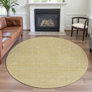 HomeRoots 8' X 8' Round Washable Rug in Wheat & Gold - Geometric Design with UV Protection & Non-Slip Backing 691911