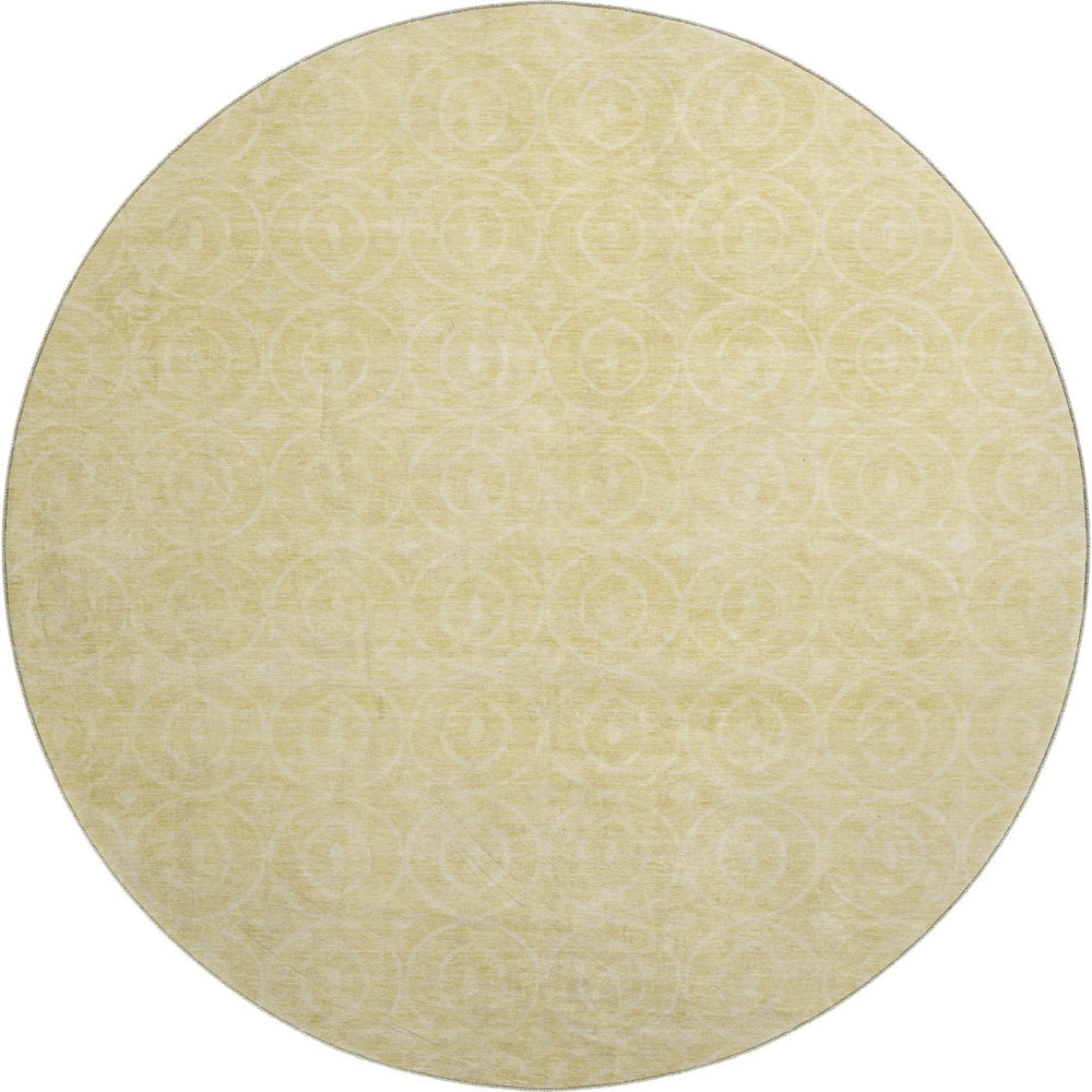 HomeRoots 8' X 8' Round Washable Rug in Wheat & Gold - Geometric Design with UV Protection & Non-Slip Backing 691911