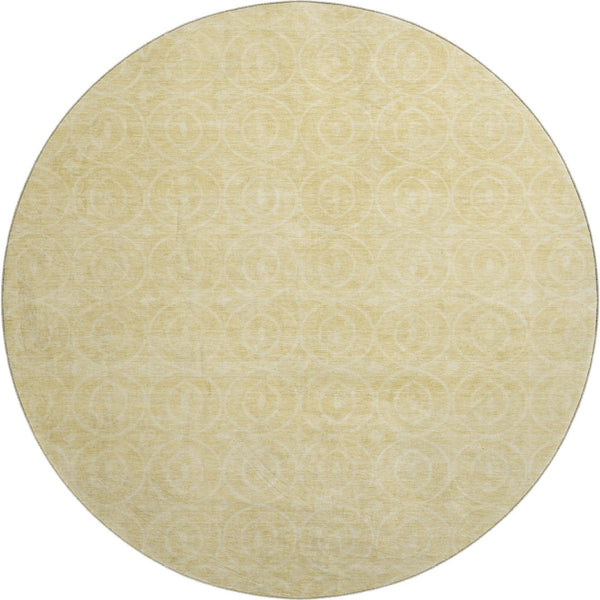 HomeRoots 8' X 8' Round Washable Rug in Wheat & Gold - Geometric Design with UV Protection & Non-Slip Backing 691911