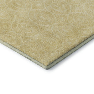HomeRoots 8' X 8' Round Washable Rug in Wheat & Gold - Geometric Design with UV Protection & Non-Slip Backing 691911