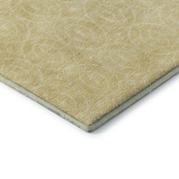 HomeRoots 8' X 8' Round Washable Rug in Wheat & Gold - Geometric Design with UV Protection & Non-Slip Backing 691911