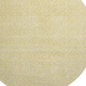 HomeRoots 8' X 8' Round Washable Rug in Wheat & Gold - Geometric Design with UV Protection & Non-Slip Backing 691911