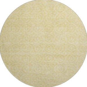 HomeRoots 8' X 8' Round Washable Rug in Wheat & Gold - Geometric Design with UV Protection & Non-Slip Backing 691911
