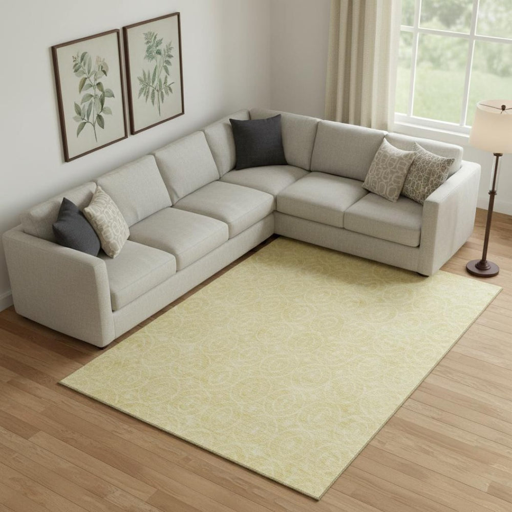 HomeRoots 9' X 12' Wheat and Gold Geometric Area Rug - Durable, Washable, UV Protected for Stylish Living Spaces 691913