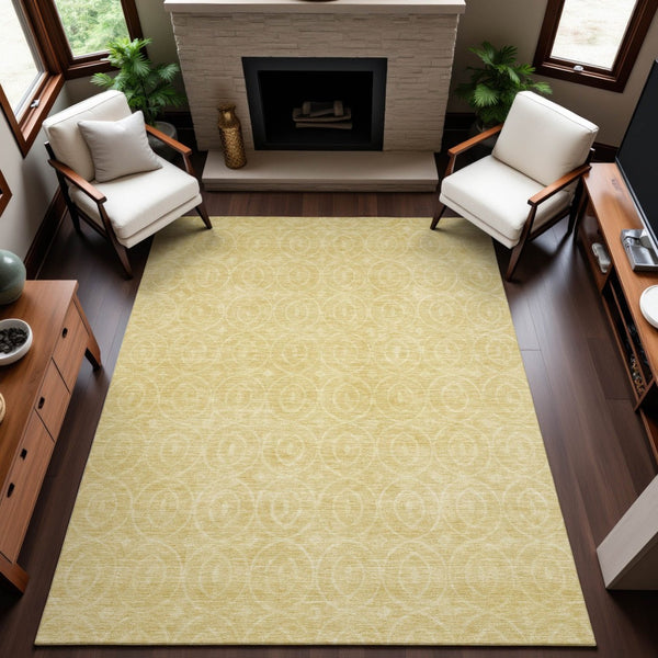 HomeRoots 9' X 12' Wheat and Gold Geometric Area Rug - Durable, Washable, UV Protected for Stylish Living Spaces 691913
