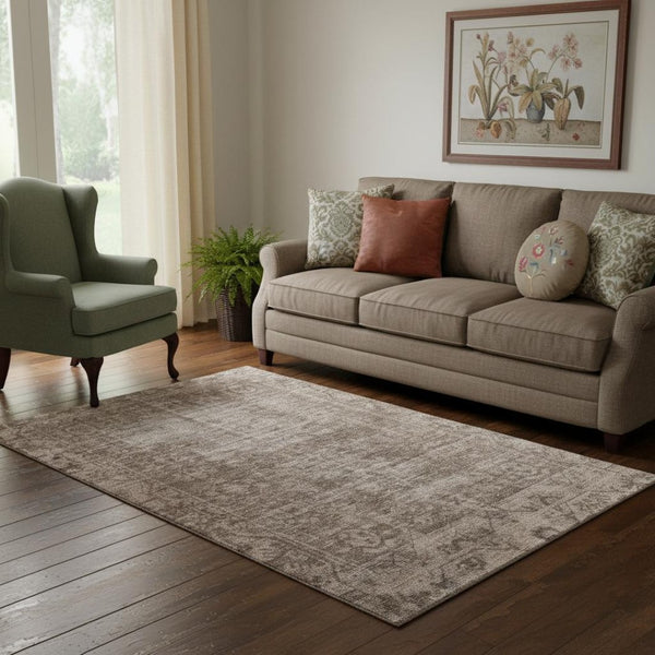 HomeRoots 5' X 8' Washable Brown Beige Taupe Oriental Area Rug with UV Protection & Non-Slip Backing 691916
