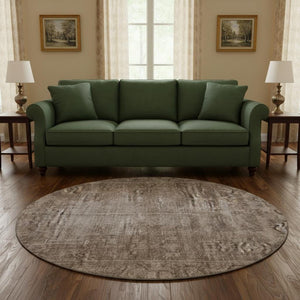 HomeRoots 8' Round Washable Oriental Rug in Brown, Beige & Taupe - UV Protection & Stain Resistant for Homes 691917
