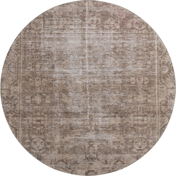 HomeRoots 8' Round Washable Oriental Rug in Brown, Beige & Taupe - UV Protection & Stain Resistant for Homes 691917