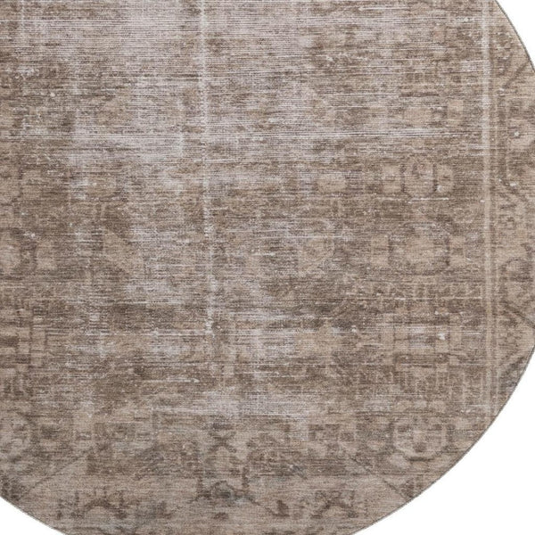 HomeRoots 8' Round Washable Oriental Rug in Brown, Beige & Taupe - UV Protection & Stain Resistant for Homes 691917