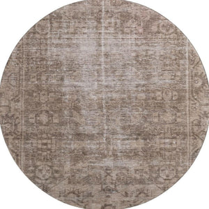 HomeRoots 8' Round Washable Oriental Rug in Brown, Beige & Taupe - UV Protection & Stain Resistant for Homes 691917