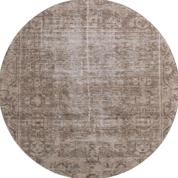 HomeRoots 8' Round Washable Oriental Rug in Brown, Beige & Taupe - UV Protection & Stain Resistant for Homes 691917