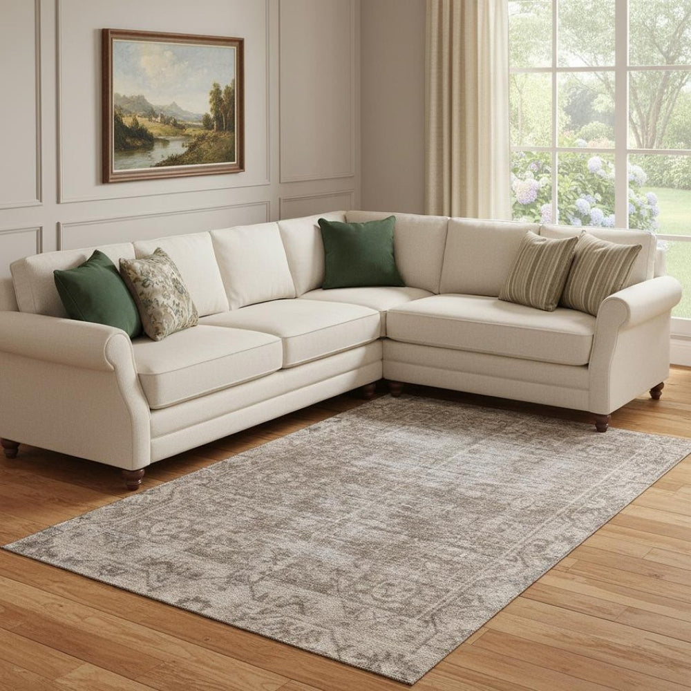 HomeRoots 8' Elegant Brown Beige & Taupe Oriental Washable Area Rug - UV Protected & Stain-Resistant Design 691918