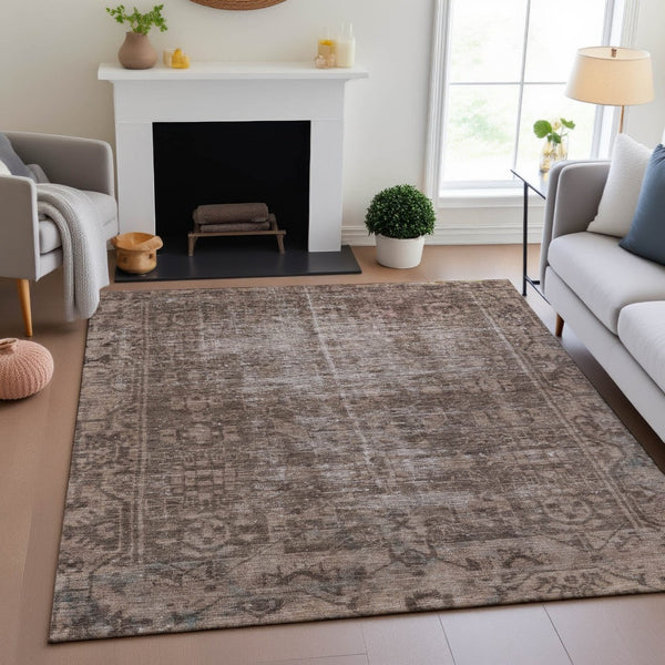 HomeRoots 8' Elegant Brown Beige & Taupe Oriental Washable Area Rug - UV Protected & Stain-Resistant Design 691918