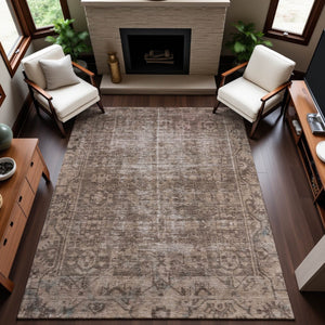 HomeRoots 8' Elegant Brown Beige & Taupe Oriental Washable Area Rug - UV Protected & Stain-Resistant Design 691918