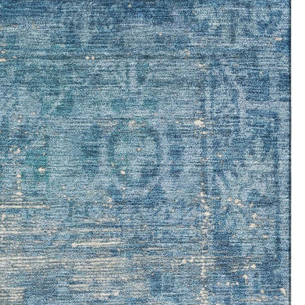 HomeRoots 5' Blue & Silver Oriental Washable Area Rug - UV Protected, Stain-Resistant, Durable for Busy Homes 691922