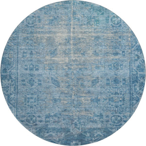 HomeRoots 8' X 8' Blue and Silver Oriental Round Rug - Washable, Stain Resistant, UV Protected for All Spaces 691923
