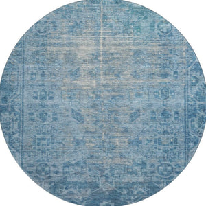 HomeRoots 8' X 8' Blue and Silver Oriental Round Rug - Washable, Stain Resistant, UV Protected for All Spaces 691923