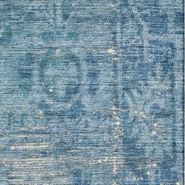 HomeRoots 8' Luxurious Blue and Silver Oriental Washable Area Rug with UV Protection for High-Traffic Rooms 691924