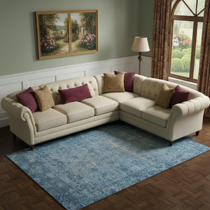 HomeRoots 9' X 12' Blue & Silver Oriental Washable Area Rug - Stain Resistant, UV Protected, Non-Slip Backing 691925