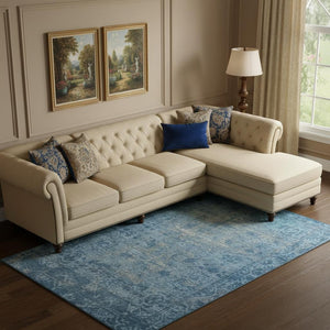 HomeRoots 10' X 14' Blue and Silver Oriental Washable Area Rug - Stylish, UV Protected, and Stain Resistant! 691926