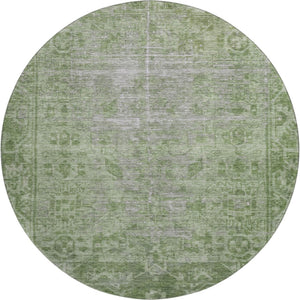 HomeRoots 8' X 8' Fern Green & Silver Oriental Washable Round Rug - UV Protected, Durable & Stylish Home Accent 691929