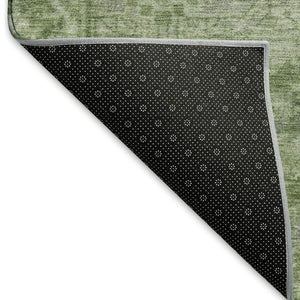HomeRoots 8' X 8' Fern Green & Silver Oriental Washable Round Rug - UV Protected, Durable & Stylish Home Accent 691929