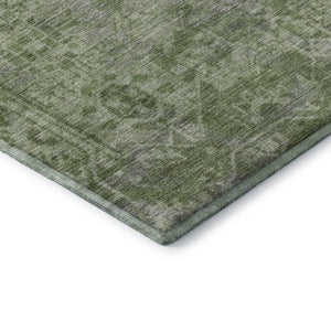 HomeRoots 8' X 8' Fern Green & Silver Oriental Washable Round Rug - UV Protected, Durable & Stylish Home Accent 691929