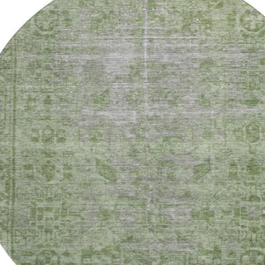 HomeRoots 8' X 8' Fern Green & Silver Oriental Washable Round Rug - UV Protected, Durable & Stylish Home Accent 691929