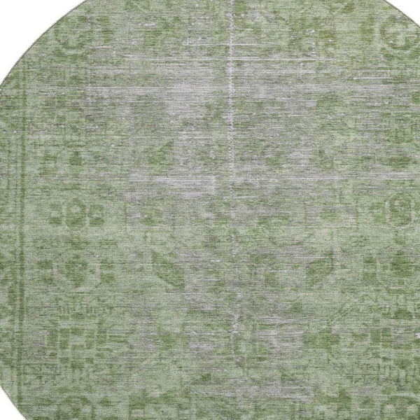 HomeRoots 8' X 8' Fern Green & Silver Oriental Washable Round Rug - UV Protected, Durable & Stylish Home Accent 691929