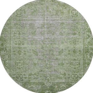 HomeRoots 8' X 8' Fern Green & Silver Oriental Washable Round Rug - UV Protected, Durable & Stylish Home Accent 691929