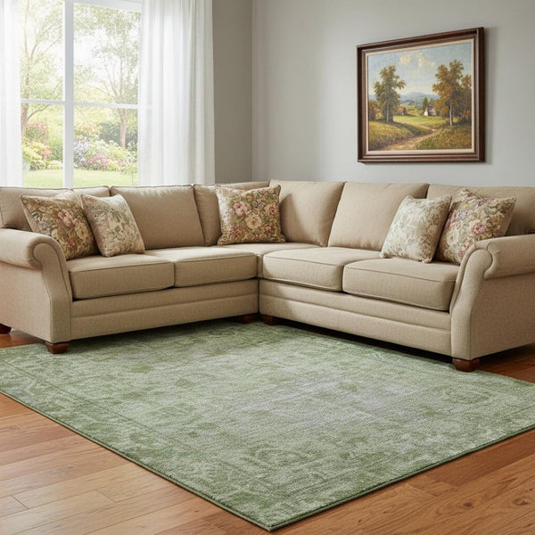 HomeRoots 8' Elegant Fern Green & Silver Oriental Area Rug - Washable, UV Protected, Perfect for Homes! 691930