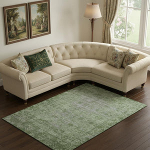 HomeRoots 9' X 12' Elegant Fern Green & Silver Oriental Washable Rug with UV Protection for Busy Homes 691931