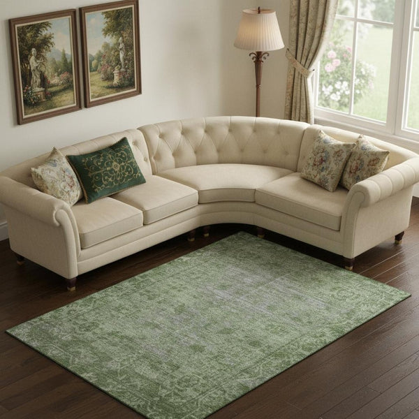 HomeRoots 9' X 12' Elegant Fern Green & Silver Oriental Washable Rug with UV Protection for Busy Homes 691931