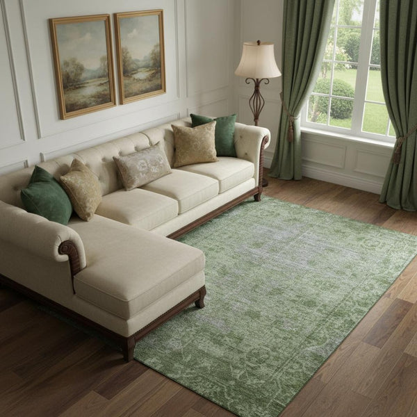 HomeRoots 10' X 14' Fern Green & Silver Washable Oriental Area Rug - Durable, UV-Protected & Stain-Resistant Elegance 691932