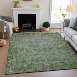 HomeRoots 10' X 14' Fern Green & Silver Washable Oriental Area Rug - Durable, UV-Protected & Stain-Resistant Elegance 691932