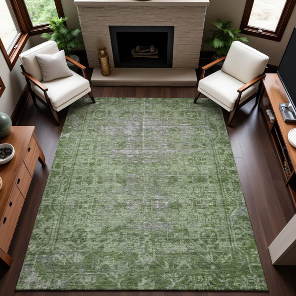 HomeRoots 10' X 14' Fern Green & Silver Washable Oriental Area Rug - Durable, UV-Protected & Stain-Resistant Elegance 691932