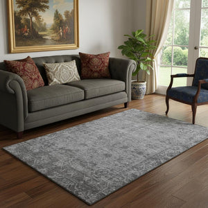 HomeRoots 5' X 8' Gray And Silver Oriental Area Rug - Durable, Washable, UV Resistant for High-Traffic Homes 691934