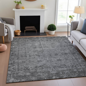 HomeRoots 5' X 8' Gray And Silver Oriental Area Rug - Durable, Washable, UV Resistant for High-Traffic Homes 691934