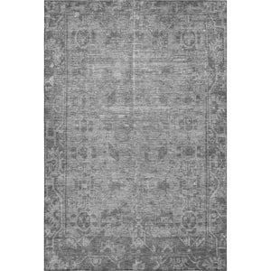 HomeRoots 5' X 8' Gray And Silver Oriental Area Rug - Durable, Washable, UV Resistant for High-Traffic Homes 691934