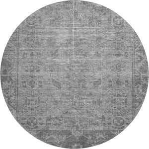 HomeRoots 8' X 8' Gray and Silver Oriental Round Rug - Washable, UV-Protected, Perfect for High-Traffic Areas! 691935