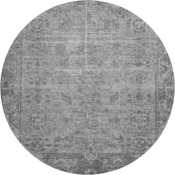 HomeRoots 8' X 8' Gray and Silver Oriental Round Rug - Washable, UV-Protected, Perfect for High-Traffic Areas! 691935