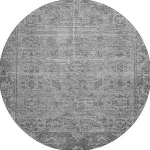 HomeRoots 8' X 8' Gray and Silver Oriental Round Rug - Washable, UV-Protected, Perfect for High-Traffic Areas! 691935